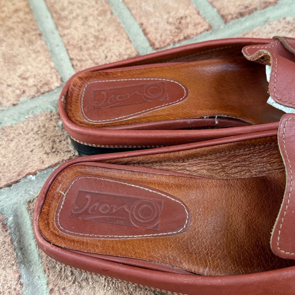 Jeon Art Leather Italian Brown Blue Mule Clogs SZ 8.5 - Picture 2 of 5